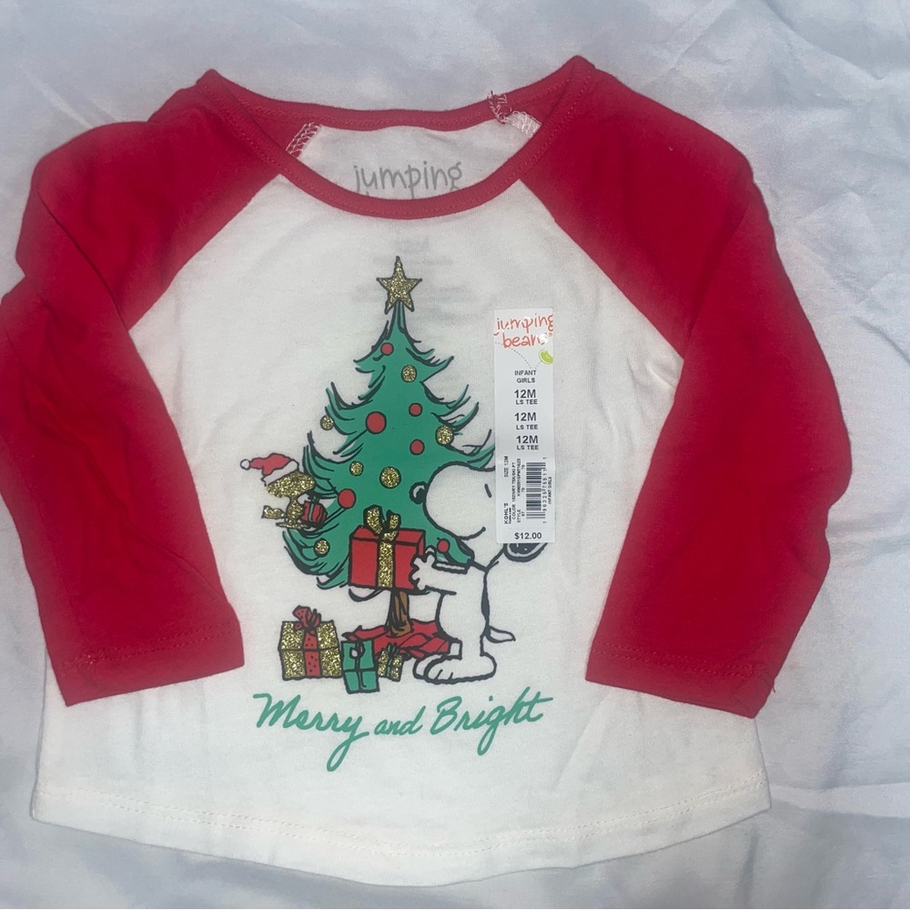 Jumping Beans Snoopy Christmas Size 12 months Long Sleeve tshirt